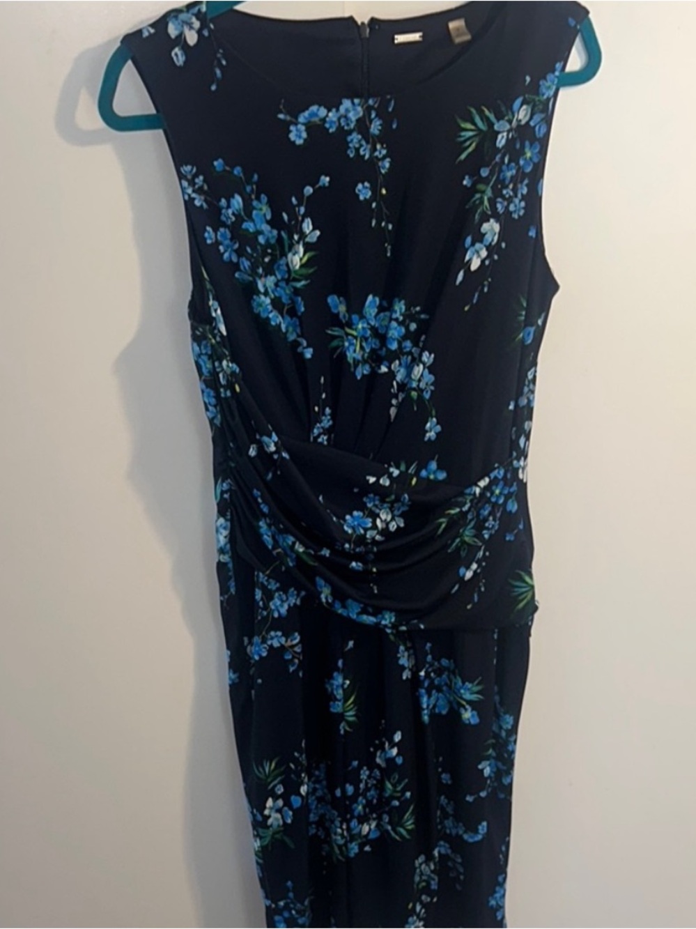 Tahari Black Dress with Blue Floral Print
